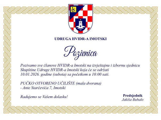 Redovna izvještajno izborna Skupština Udruge HVIDR-a Imotski